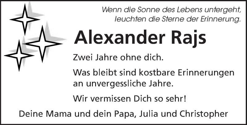  Traueranzeige für Alexander Rajs vom 12.08.2014 aus Offenbach