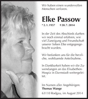 Traueranzeige von Elke Passow von Offenbach