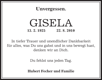 Traueranzeige von Gisela Fecher von Offenbach