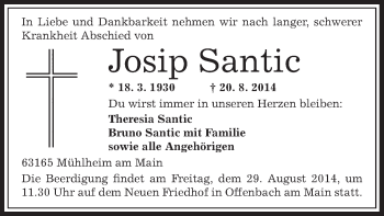 Traueranzeige von Josip Santic von Offenbach