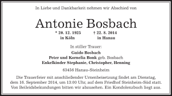 Traueranzeige von Antonie Bosbach von Offenbach