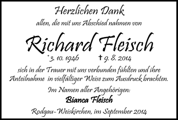 Traueranzeige von Richard Fleisch von Offenbach