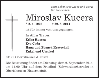 Traueranzeige von Miroslav Kucera von Offenbach