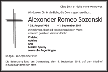 Traueranzeige von Alexander Romeo Sozanski von Offenbach