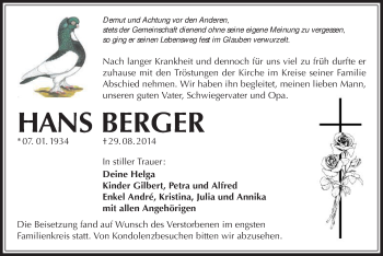 Traueranzeige von Hans Berger von Offenbach