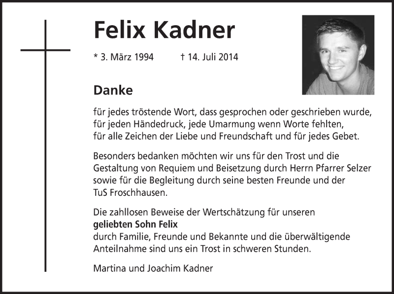  Traueranzeige für Felix Kadner vom 10.09.2014 aus Offenbach