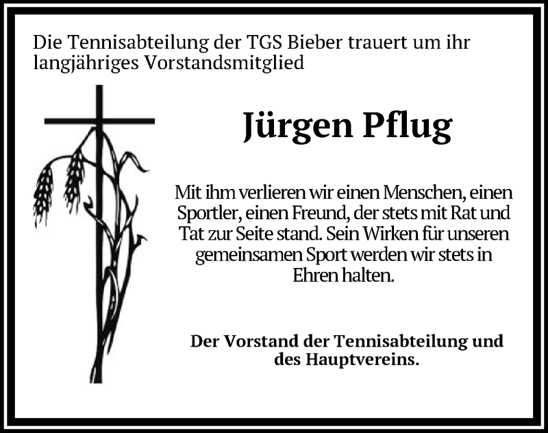  Traueranzeige für Jürgen Pflug vom 13.09.2014 aus Offenbach