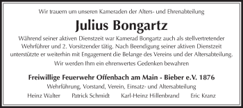 Traueranzeige von Julius Bongartz von Offenbach