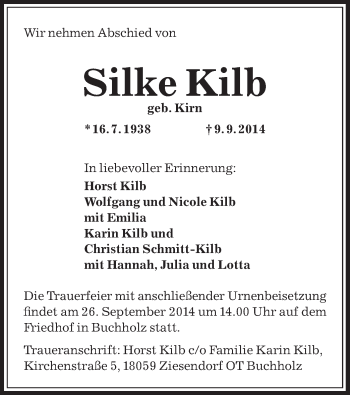 Traueranzeige von Silke Kilb von Offenbach