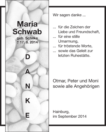 Traueranzeige von Maria Schwab von Offenbach