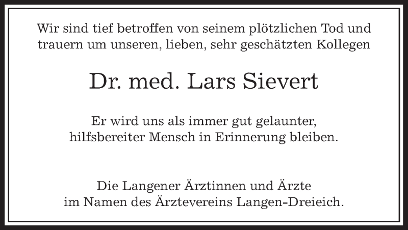  Traueranzeige für Lars Sievert vom 02.10.2014 aus Offenbach