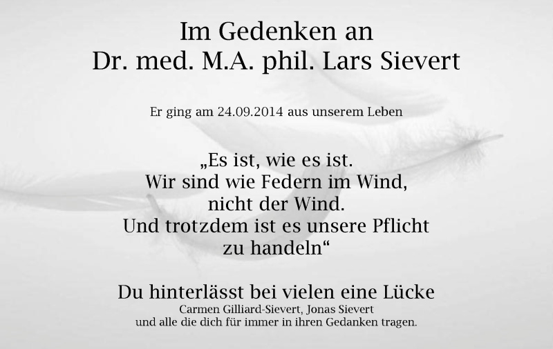  Traueranzeige für Lars Sievert vom 09.10.2014 aus Offenbach