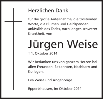 Traueranzeige von Jürgen Weise von Offenbach