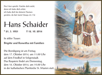 Traueranzeige von Hans Schaider von Offenbach