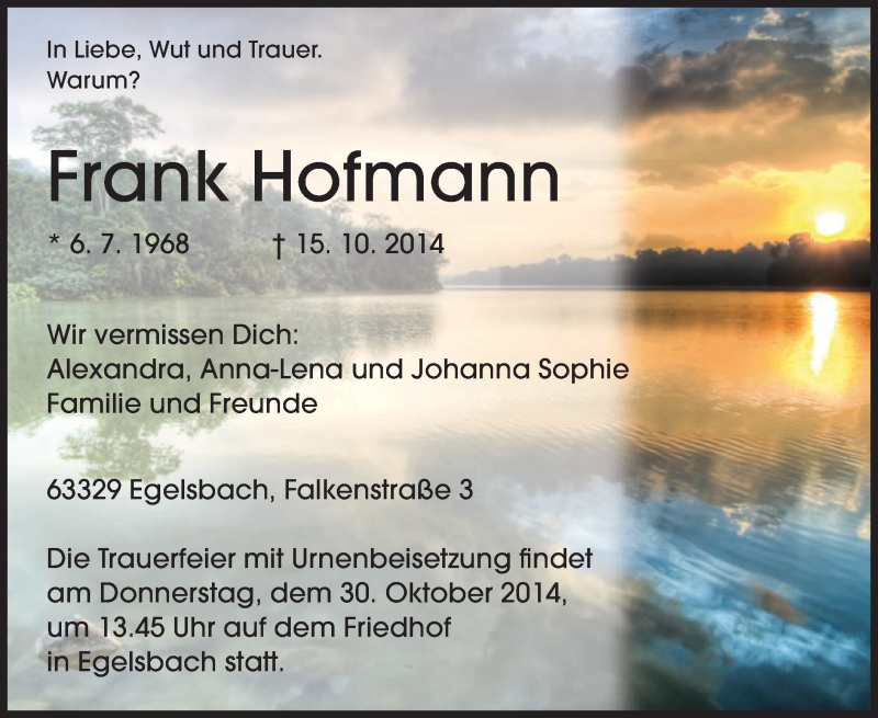  Traueranzeige für Frank Hofmann vom 23.10.2014 aus Offenbach