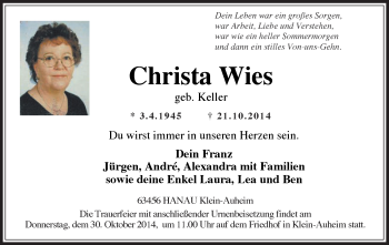 Traueranzeige von Christa Wies von Offenbach