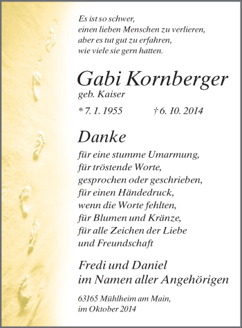 Traueranzeige von Gabi Kronberger von Offenbach