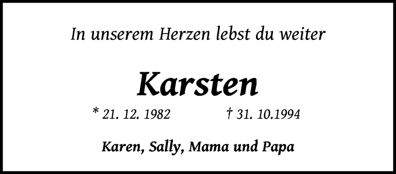  Traueranzeige für Karsten  vom 01.11.2014 aus Offenbach