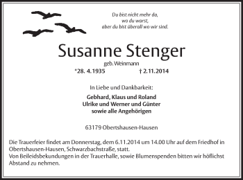 Traueranzeige von Susanne Stenger von Offenbach