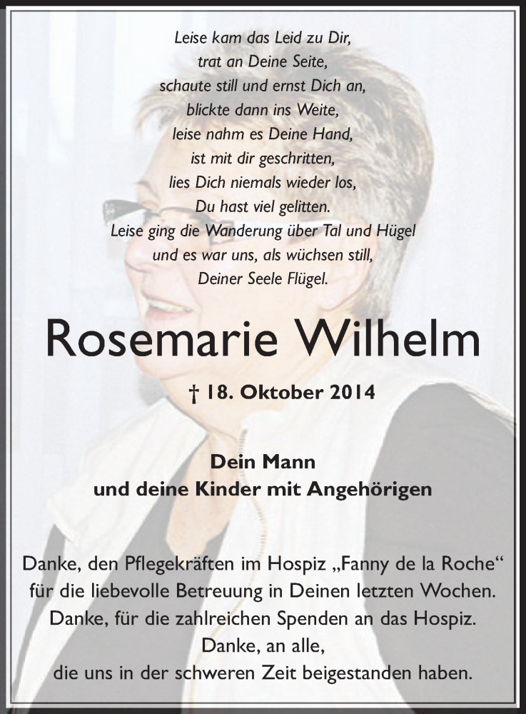  Traueranzeige für Rosemarie Wilhelm vom 13.11.2014 aus Offenbach