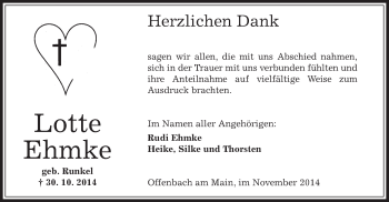 Traueranzeige von Lotte Ehmke von Offenbach