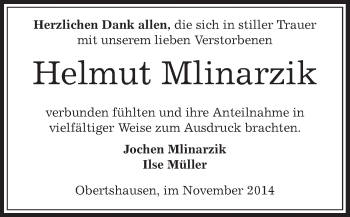 Traueranzeige von Helmut Mlinarzik von Offenbach