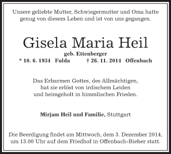 Traueranzeige von Gisela Maria Heil von Offenbach