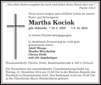 Traueranzeige von Martha Kociok von Offenbach