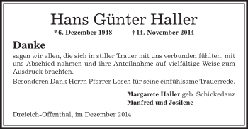 Traueranzeige von Hans Günter Haller von Offenbach