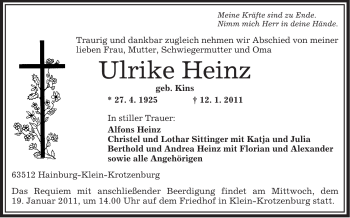 Traueranzeige von Ulrike Heinz von OFFENBACH-POST/HANAU-POST