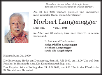 Traueranzeige von Norbert Langenegger von OFFENBACH-POST/HANAU-POST