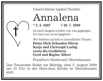 Traueranzeige von Annalena Larbig von OFFENBACH-POST/HANAU-POST