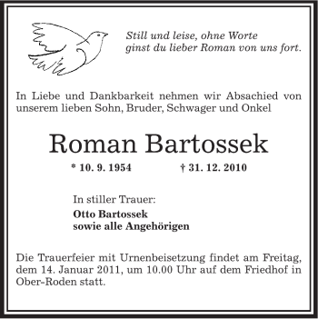 Traueranzeige von Roman Bartossek von OFFENBACH-POST/HANAU-POST