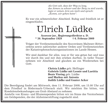 Traueranzeige von Ulrich Lüdke von OFFENBACH-POST/HANAU-POST