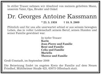 Traueranzeige von Georges Antoine Kassmann von OFFENBACH-POST/HANAU-POST