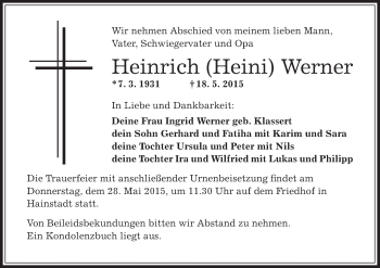 Traueranzeige von Heinrich Werner von Offenbach