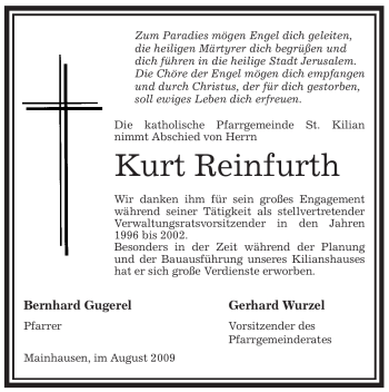 Traueranzeige von Kurt Reinfurth von OFFENBACH-POST/HANAU-POST
