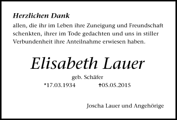 Traueranzeige von Elisabeth Lauer von Offenbach