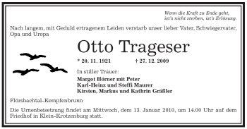 Traueranzeige von Otto Trageser von OFFENBACH-POST/HANAU-POST