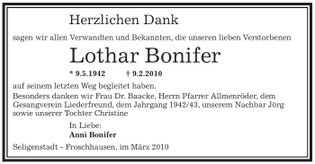 Traueranzeige von Lothar Bonifer von OFFENBACH-POST/HANAU-POST