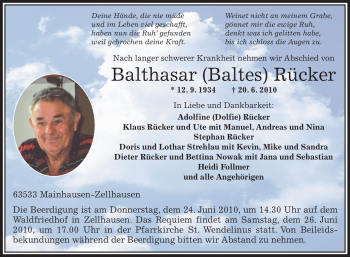 Traueranzeige von Balthasar Rücker von OFFENBACH-POST/HANAU-POST