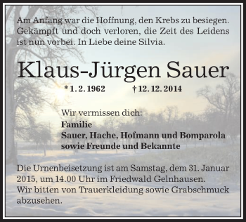 Traueranzeige von Klaus-Jürgen Sauer von Offenbach