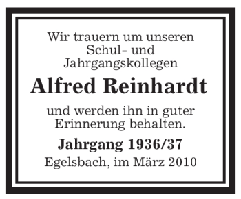 Traueranzeige von Alfred Reinhardt von OFFENBACH-POST/HANAU-POST