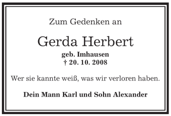 Traueranzeige von Gerda Herbert von OFFENBACH-POST/HANAU-POST