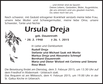 Traueranzeige von Ursula Dreja von Offenbach