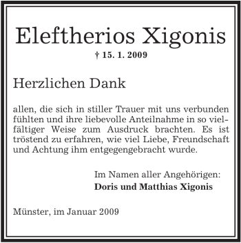 Traueranzeige von Eleftherios Xigonis von OFFENBACH-POST/HANAU-POST