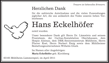 Traueranzeige von Hans Eckelhöfer von OFFENBACH-POST/HANAU-POST