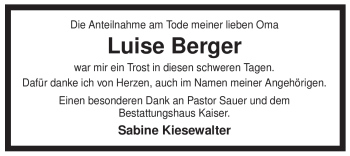 Traueranzeige von Luise Berger von OFFENBACH-POST/HANAU-POST