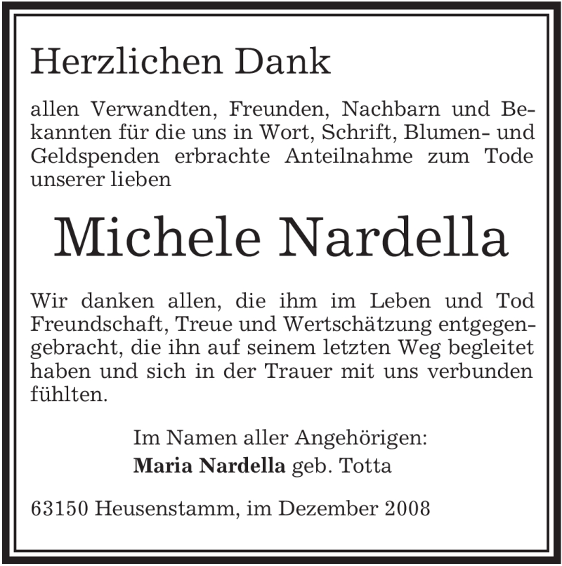 Traueranzeigen von Michele Nardella trauer.op online.de