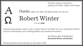 Traueranzeige von Robert Winter von OFFENBACH-POST/HANAU-POST